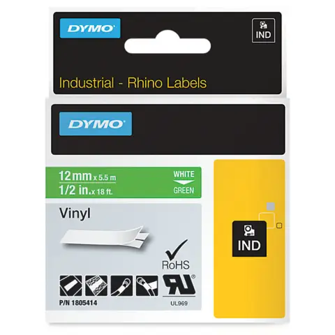 Dymo RHINO taĹ›ma winylowa 12 mm biaĹ‚a na zielonym